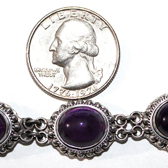 Vintage Sterling Silver Amethyst Bracelet 38 Grams - Picture 3 of 4